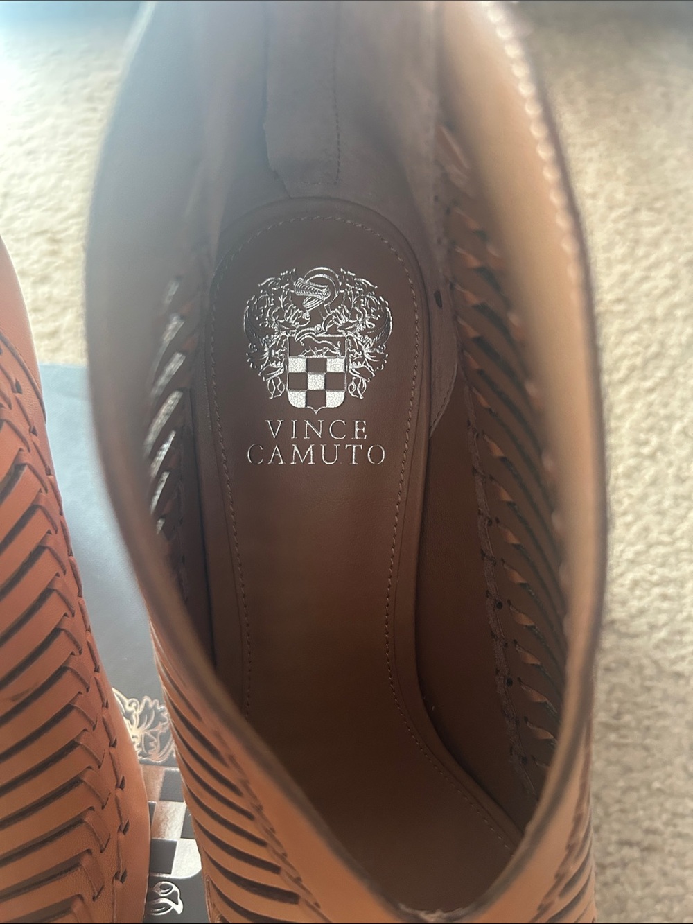 Vince Camuto Tan Woven Peep-Toe Stiletto Booties - Picture 6 of 7